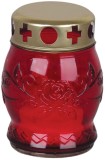 Candela funerara rosie din sticla pentru mormant, 10 cm, 6-8 ore