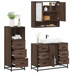 vidaXL Set mobilier de baie, 3 piese, stejar maro, lemn prelucrat 3301054