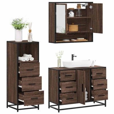 vidaXL Set mobilier de baie, 3 piese, stejar maro, lemn prelucrat 3301054 foto