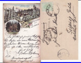 Salutari din Sinaia - Litografie 1899 -Castelul Peles- edit. Bucuresti, Circulata, Printata