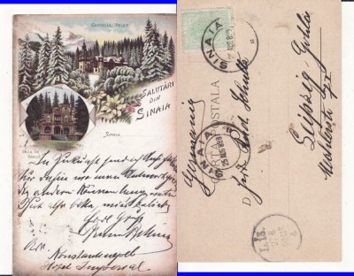 Salutari din Sinaia - Litografie 1899 -Castelul Peles- edit. Bucuresti foto
