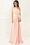 Rochie Ana Radu piersica de lux lunga in clos din voal captusita pe interior accesorizata cu cordon