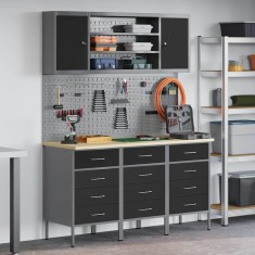 Set banc de lucru, 7 piese, negru, oțel