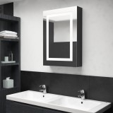 Dulap de baie cu oglindă și LED, negru strălucitor, 50x13x70 cm