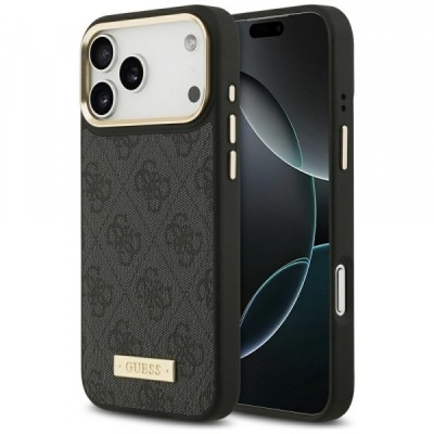 Husa MagSafe pentru Apple iPhone 17 Pro Max, Guess, 4G Logo Plate, Neagra foto