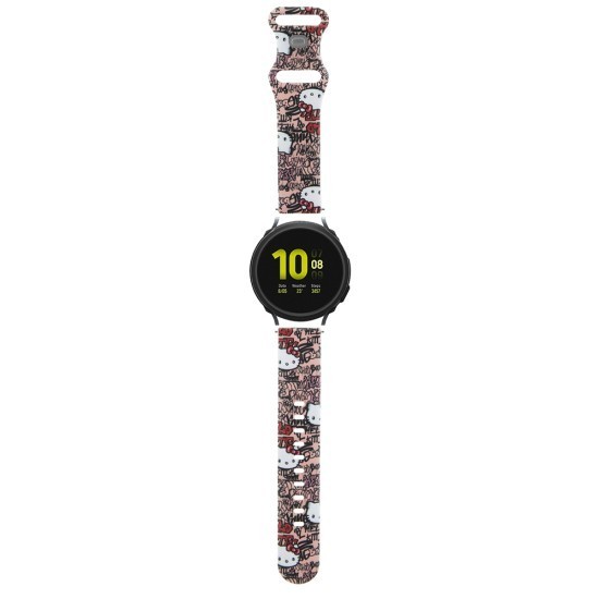 Curea pentru Samsung Watch 4/5, Huawei Watch GT 3 (42mm)/GT 3 Pro (43mm) - Hello Kitty Strap Silicone Tags Graffiti (HKUWMSDGPTP) - Pink