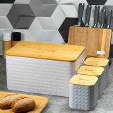 Cutie pentru paine si recipiente pentru ceai, cafea si zahar, din otel inoxidabil, 11,5x11,5x12,3 cm, alba Klausberg