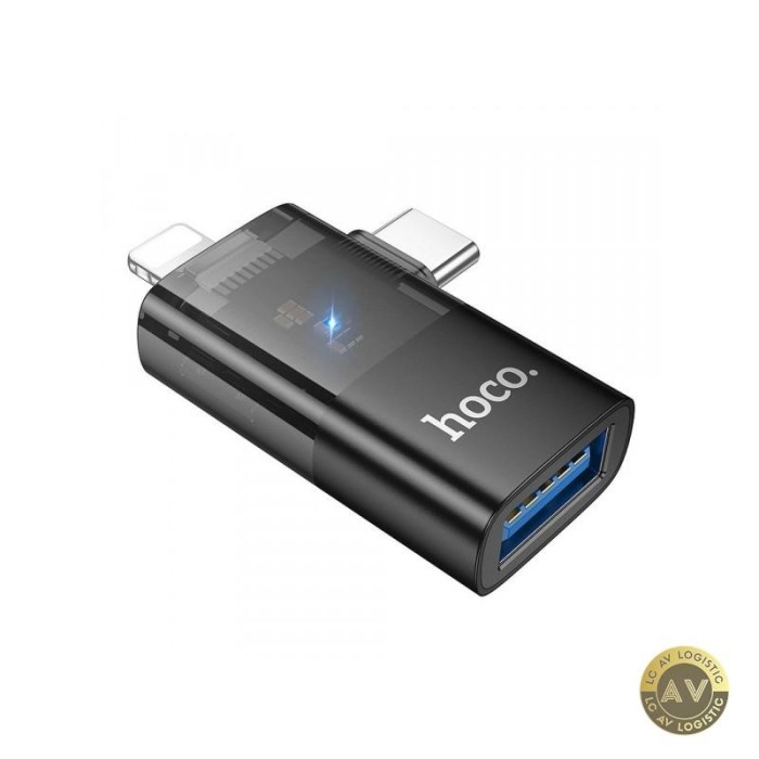 Adaptor OTG Lightning / USB-C - USB-A HOCO UA36E Negru