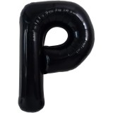 Balon folie metalizata litera p, flippy, 40 cm, umflati cu heliu sau aer, ambalaj individual, pai inclus, negru