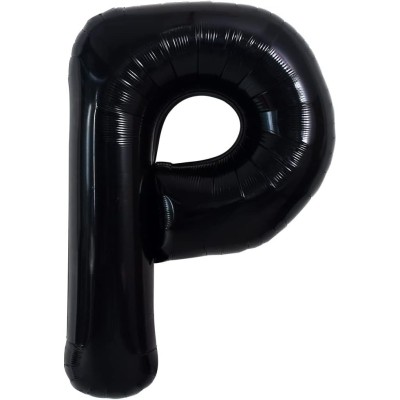 Balon folie metalizata litera p, flippy, 40 cm, umflati cu heliu sau aer, ambalaj individual, pai inclus, negru foto