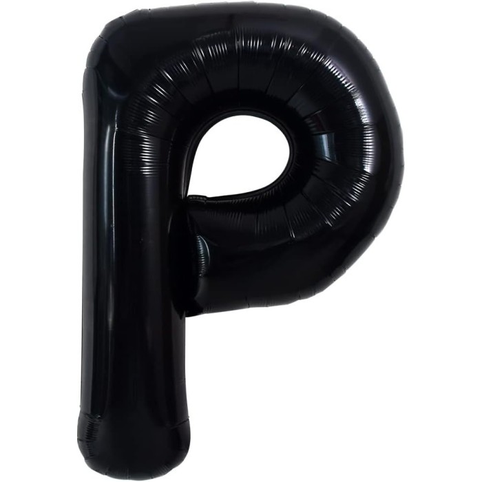 Balon folie metalizata litera p, flippy, 40 cm, umflati cu heliu sau aer, ambalaj individual, pai inclus, negru