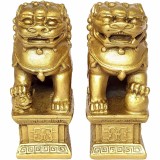 Caini Fu Feng Shui, obiect de protectie de furturi casa, curte si gradina impotriva enegiei negative, 2 statuete aurii 6 cm