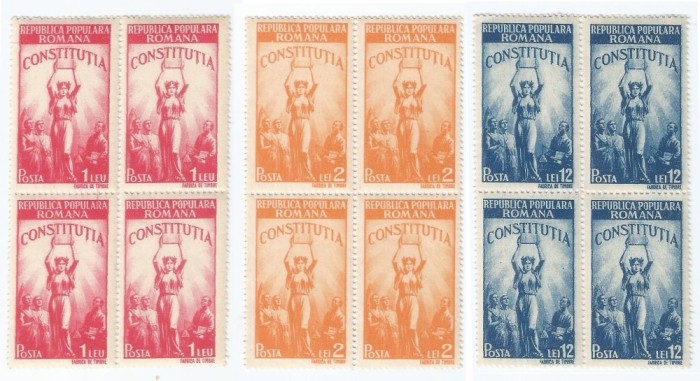 |Romania, LP 232/1948, Constitutia R.P.R., bloc de 4, MNH
