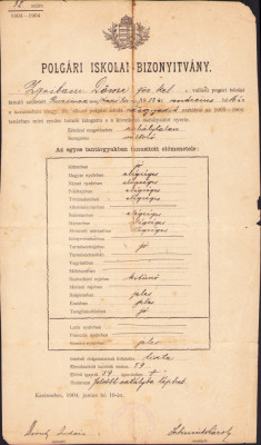 HST A1838 Certificat școlar 1904 Caransebeș foto