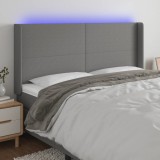 vidaXL Tăblie de pat cu LED, gri &icirc;nchis, 203x16x118/128 cm, textil