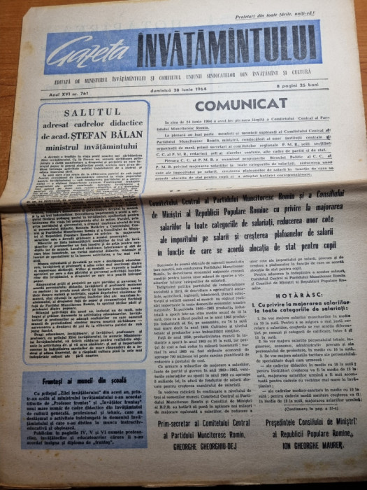 gazeta invatamantului 28 iunie 1964-articol targu jiu