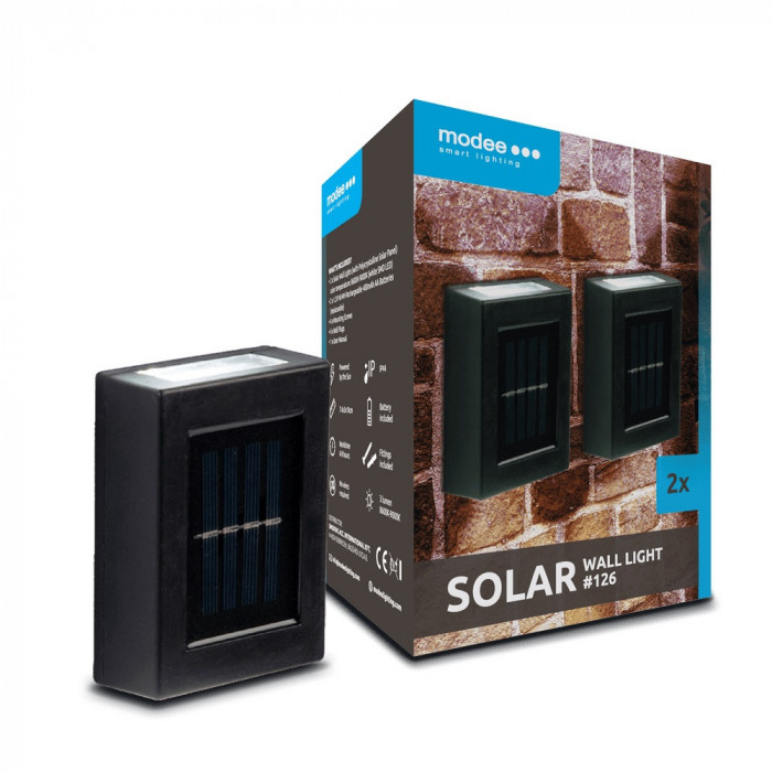 Proiector solar de perete, 3lm, lumina rece, 2 buc/set, Modee