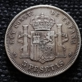 Spania 5 Pesetas 1884 argint Alfonso Xll, Europa