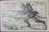 Carte postala, grafica, soldat pe front, 1916