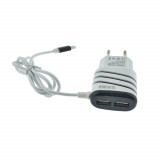 Set incarcator retea, 3.1A, 2 X USB, Elworld JXL-222, cu cablu USB Tip C tata, alb cu negru