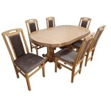 Set masa living SB Nork Stejar natur plus 6 scaune SB Tim, 74x90x160/200 cm