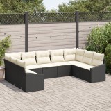 VidaXL Set de dining pentru grădină de 9 piese cu perne din ratan sintetic negru