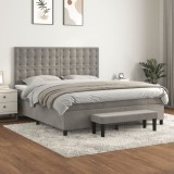 Cumpara ieftin Pat box spring cu saltea, gri deschis, 180x200 cm, catifea