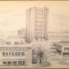 Scena citadina, posibil Bucuresti// creion pe hartie