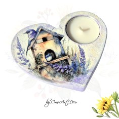 Suport lumanare inima decorat cu lavanda &ndash; handmade 115528