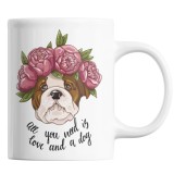 Cana alba personalizata &quot;All you need is love and a dog&quot;, INOVATIX&reg;. 330 ml