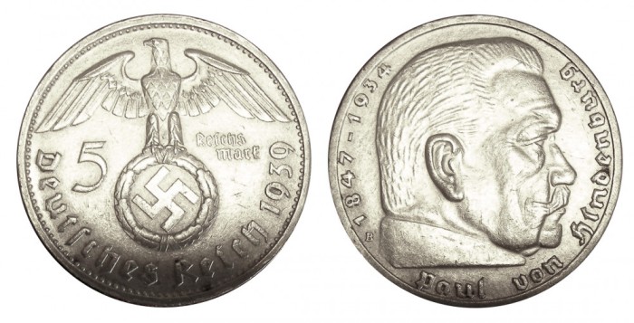 q406 GERMANIA NAZISTA 5 MARCI REICHS MARK 1939 B ARGINT EF