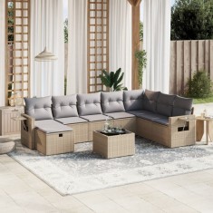 vidaXL Set canapele de grădină, 9 piese, cu perne, bej, poliratan