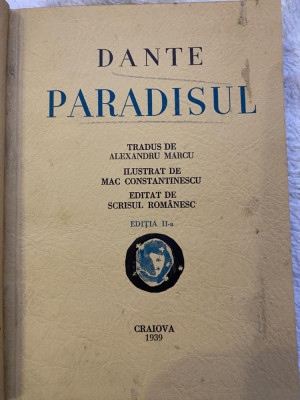 1939, Dante, Paradisul, tradus de Alexandru Marcu, ilustrat Mac Constantinescu foto