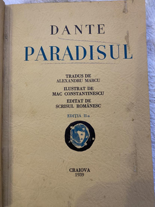 1939, Dante, Paradisul, tradus de Alexandru Marcu, ilustrat Mac Constantinescu