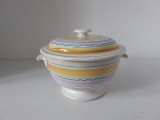 Vas ceramic cu capac vechi, antic, vintage, GIEN FRANCE, inceput secol XIX, cu stanta