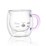 Cana, , Pink Cat, cu pereti dubli, transparent, 9 x 8.5 cm, confortabil si usor de manevrat, Oem