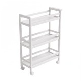 HOMCOM Raft de Baie din Bambus cu 3 Niveluri Cărucior Auxiliar de Depozitare cu Roți 55x20x75 cm Alb | Aosom Romania