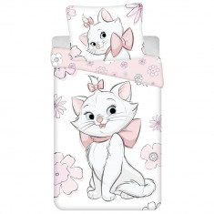 Lenjerie de pat Disney Pisicuta Marie Aristocat, 2 fete, 2 piese, 140A 200cm, 70A 90cm, Roz, 100% bumbac