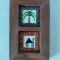 2 placi ceramice mici pictate manual in rama de lemn, Gift from Kuwait, Hand Made, suvenir din Kuwait, 16x9.5x1.5cm