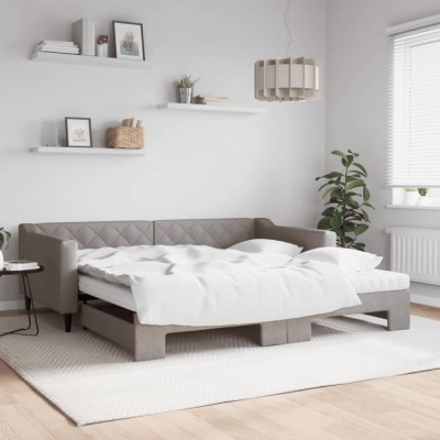 vidaXL Pat de zi cu extensie și saltele, gri taupe, 100x200 cm, textil 3197452 foto