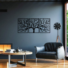 Decoratiune de perete, Monumental Tree 16, Metal, 53 x 73 cm, 3 piese, Negru