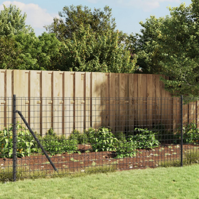 vidaXL Gard plasă de s&acirc;rmă cu țăruși de fixare, antracit, 1x25 m