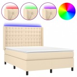 Cumpara ieftin Pat cu arcuri, saltea si LED, crem, 140x200 cm, textil