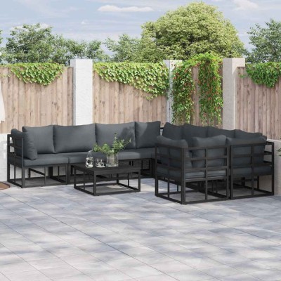 vidaXL Set de canapele pentru grădină cu pernă 8 pcs Negru Aluminiu 3378952 foto