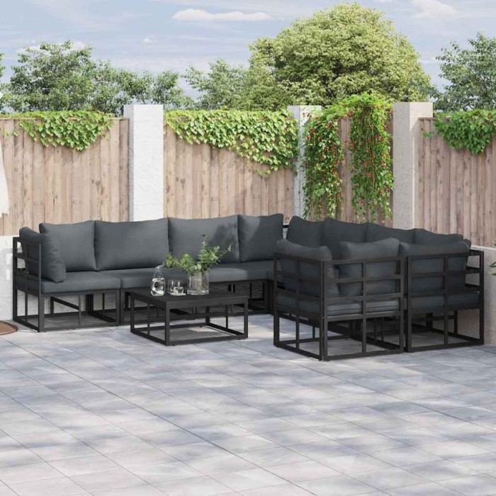 vidaXL Set de canapele pentru grădină cu pernă 8 pcs Negru Aluminiu 3378952