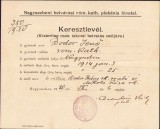 A339 Adeverință romano-catolică de botez/Keresztelevel 1920, Sibiu