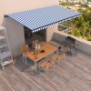 Copertină retractabilă manual, albastru și alb, 600x350 cm