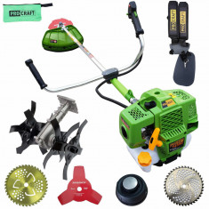 SET OFERTA! Motocoasa PROCRAFT T4350 PRO , 6.3 CP, 9000 rpm, motor 2 timpi, + accesoriu Prasitoare Cultivator, 4 sisteme de taiere foto