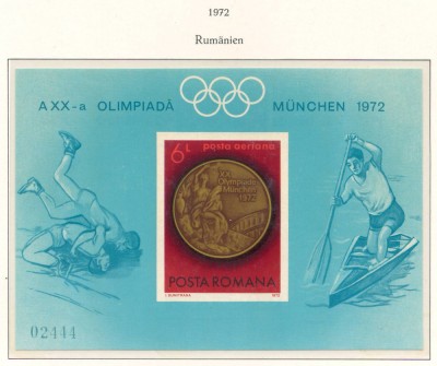 Romania 1972 Mi 3067 bl 101 MNH - Medalisti ai Jocurilor Olimpice vara, Munchen foto