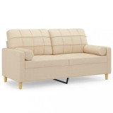 Canapea cu 2 locuri cu pernute, crem, 140 cm, textil
